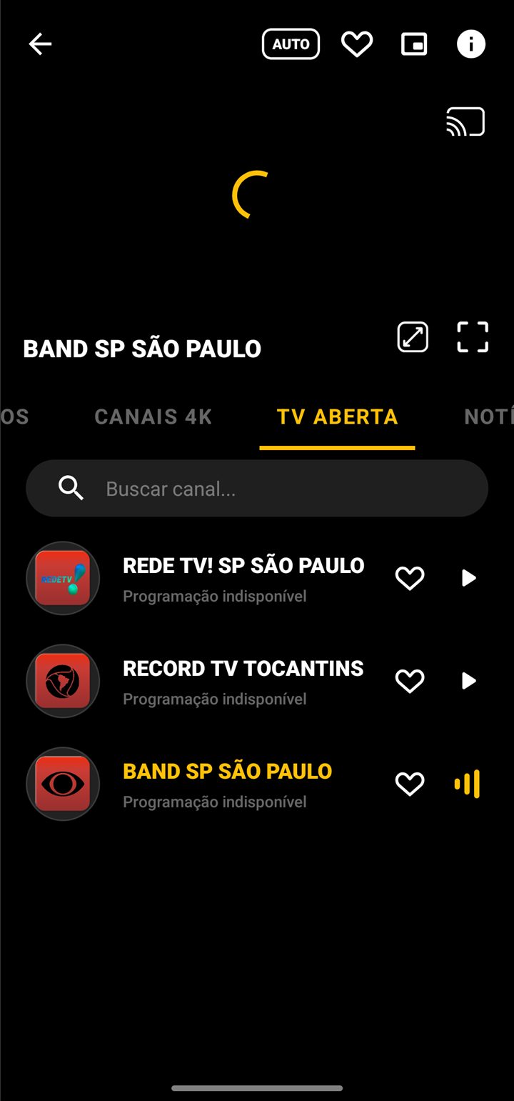 Canais ao vivo no celular com lista de TV aberta e player