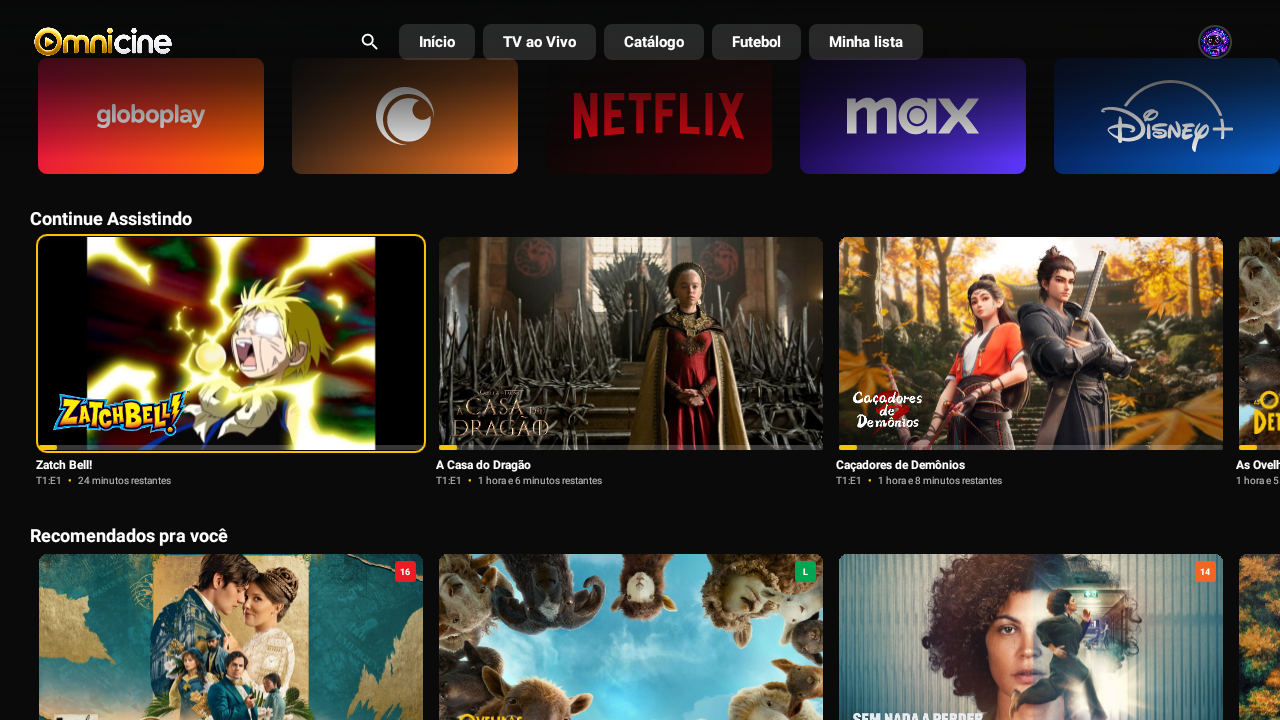 Fileiras de conteúdo do Omnicine: apps de streaming, Continue Assistindo e recomendações